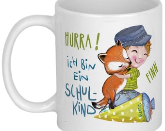 Geschenk Einschulung Junge mit Fuchs Schulanfang Tasse PERSONALISIERT Einschulungsgeschenke