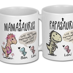 Geschenke für Mama Tasse & Kindern Geburtstagsgeschenk Mutter Weihnachtsgeschenk Geschenkideen Muttertagsgeschenke personalisiert MAMASAURUS TassenSet Mama+Papa