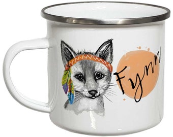 Emailletasse Emaille Becher Fuchs Tasse mit Namen Geschenke individualisierbar