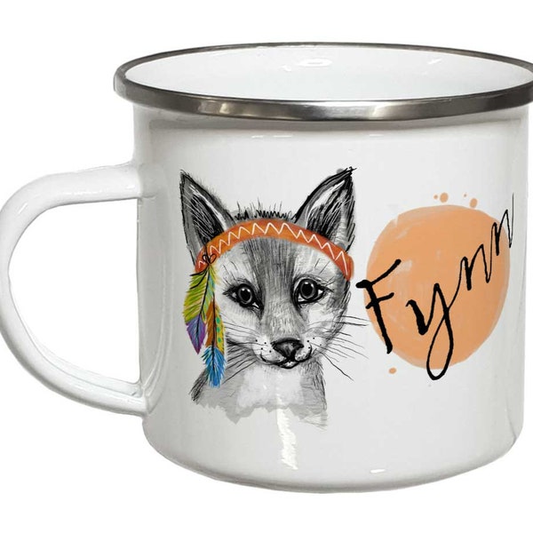 Emailletasse Emaille Becher Fuchs Tasse mit Namen Geschenke individualisierbar