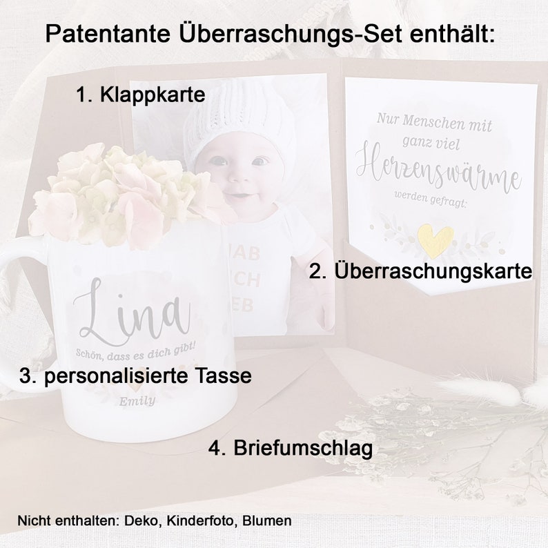 Geschenk Patentante fragen Tasse Überraschungskarte personalisiert Taufpatin Geschenkidee von Patenkind Tolle Ideen originelle Karte Bild 5