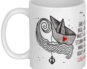 Tasse Hochzeit Hochzeitsgeschenk Valentinstag Geschenk Valentinstagsgeschenk modern für Ihn | für Frauen | für Sie | Boot Ebbe und Flut Herz