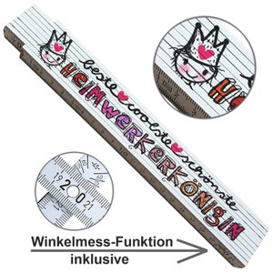 Geschenk für Freundin Mama Geschenke für Frauen Geschenkidee Zollstock 2 Meter Meterstab mit Winkelmesser 2seitig bedruckt Heimwerkerkönigin