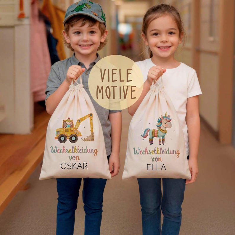 Personalized gym bag for children's spare clothes, kindergarten bag with name & motif, fabric bag, daycare gift, backpack, mud gear image 1