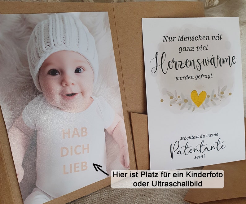 Geschenk Patentante fragen Tasse Überraschungskarte personalisiert Taufpatin Geschenkidee von Patenkind Tolle Ideen originelle Karte Bild 4