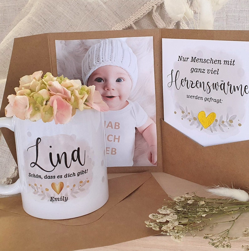 Geschenk Patentante fragen Tasse Überraschungskarte personalisiert Taufpatin Geschenkidee von Patenkind Tolle Ideen originelle Karte Bild 1