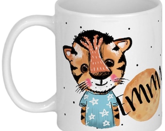 Tiger Keramik Becher oder Emaille Tasse Kinder Geschenke personalisiert Kindertasse mit Namen Kindergeschirr Geburtstagsgeschenk Weihnachten