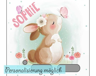 Tonie Schutzfolie Toniebox Folie Aufkleber personalisiert mit Namen Hase Schmetterlinge wischfest kratzfest Schutz LED durchscheinend