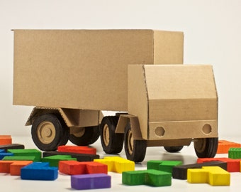 Gelede vrachtwagen - Aanhangwagen - DIY - DIY kartonnen speelgoedtruck - Project