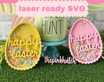 Scalloped Happy Easter Egg Shaker Sign SVG Laser Design File Laser Ready Cut File