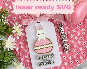 Spring Easter Bunny Tag Basket Gift Tag SVG Laser Design File Laser Ready Cut File