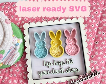 Marshmallow Bunnies Shaker Sign Easter Candy Spring Tiered Tray Sign SVG Laser Design File Laser Ready Cut File