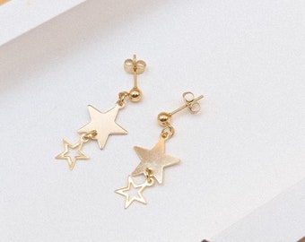 24k Gold Plated Sterling Silver Star Dangle Earrings