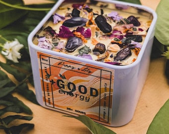 Good Energy Protection Candle for Good Luck • 8oz Soy Candle to Banish Negativity & Invite Positivity • Crystal Intention Candle