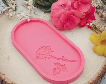 Hand Painted Pink flower trinket tray – Exotic Florals - Jesmonite or Cement