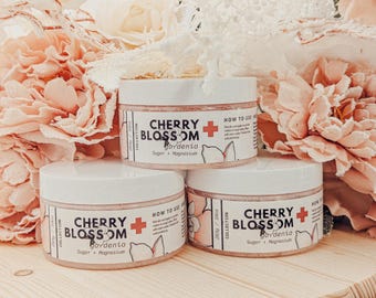 Cherry Blossom & Gardenia Sugar Magnesium Body Scrub with Dead Sea Salt, Floral Scented Body Scrub | Cherry Blossom Collection