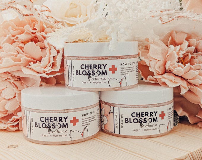Cherry Blossom & Gardenia Sugar Magnesium Body Scrub with Dead Sea Salt, Floral Scented Body Scrub | Cherry Blossom Collection