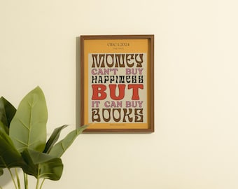 70s Groovy Book Lover Print: Money Can't Buy Happiness Wall Art