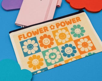 Flower Power Canvas Zipper Pouch – 8.3 x 5 Inches