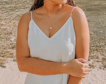 Heart Rose Quartz Pendant Necklace: 925 Sterling Silver, 20 in Chain
