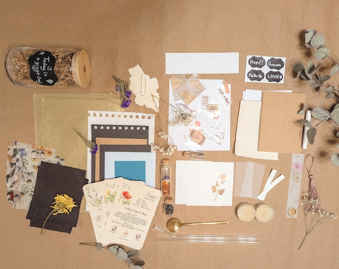 Apothecary Junk Journal Kit: DIY Bookmark, Stickers, Glass Cup