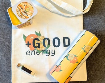 Good Energy: Tote, 20oz Tumbler, and 8oz Candle Gift Set