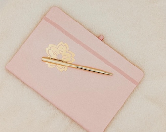 Cherry Blossom Journal with Gold Pen: Pink Faux Leather A5 Notebook