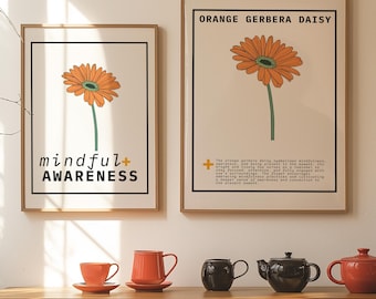 Orange Gerbera Daisy Print Set: Mindful Flower Wall Art