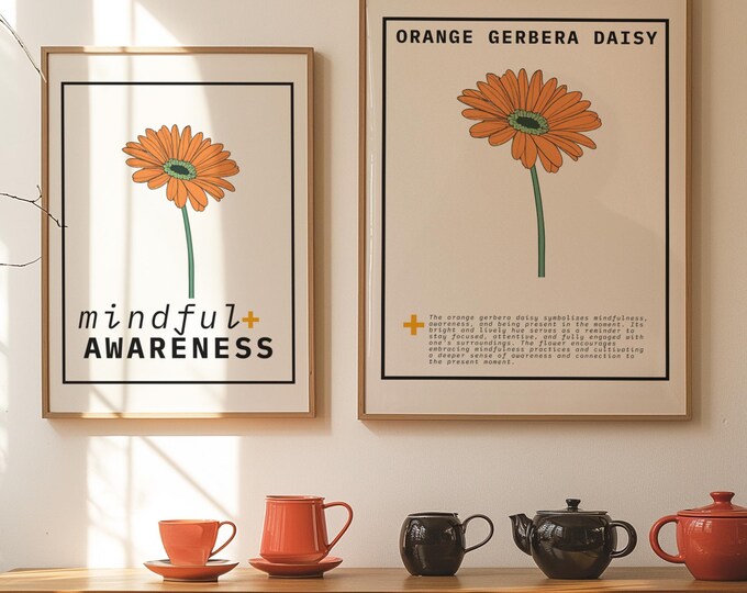 Orange Gerbera Daisy Print Set: Mindful Flower Wall Art