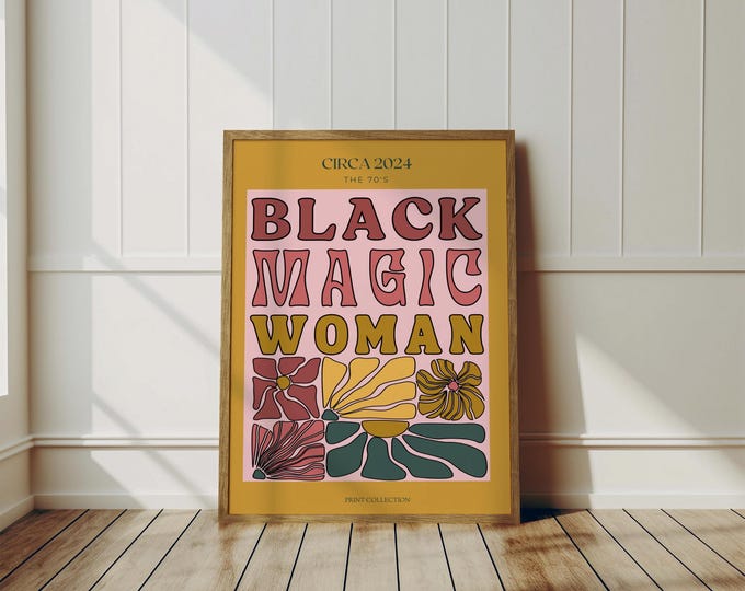 Black Magic Woman Print: 70s Groovy Floral Wall Art