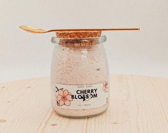 Aged Cherry Blossom & Gardenia Bath Soak, Body Scrub with Dead Sea Salt, Sakura Bath Soak with Gold Spoon