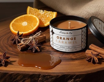 Caramel & Orange Scented Candle: 6.5oz Soy Wax Fall Candle