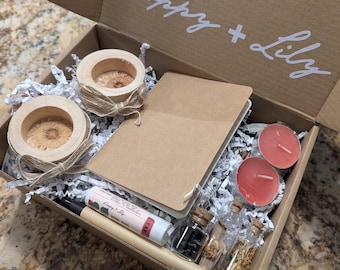 Mini Intention Setting Kit Manifestation Gift Set: Eco Journal, Herbs, Candles - Self-Care Kit