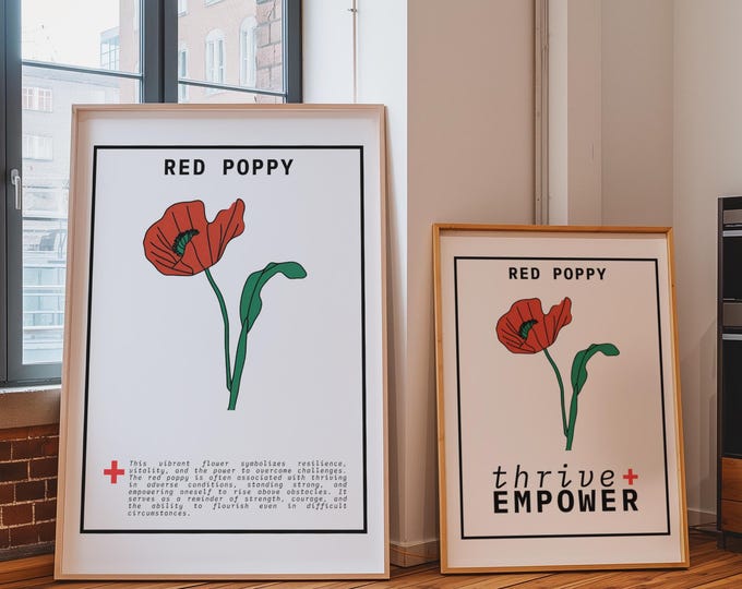 Poppy Flower Wall Art Set: Thrive + Empower Prints