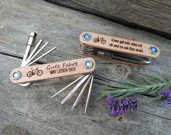 Fahrrad Multitool / Werkzeug aus Holz / Geschenk für Männer / Geschenk für Papa / Vatertag / versch. Sprüche! / mit Wunschnamen