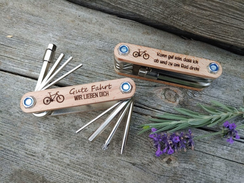 Fahrrad Multitool / Werkzeug aus Holz / Geschenk für Männer / Geschenk für Papa / Vatertag / versch. Sprüche / mit Wunschnamen image 1