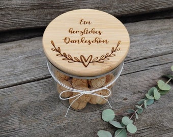 Vorratsglas / Keksdose / Glas mit Holz / *Ein herzliches Dankeschön*