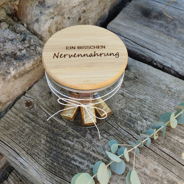 Vorratsglas / Keksdose / Glas mit Holz / *Ein bisschen Nervennahrung*