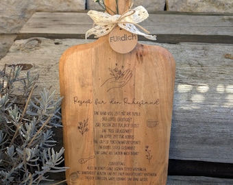 Graviertes Holzbrett / Rezept für den Ruhestand / Abschiedsgeschenk Rente Ruhestand / Geschenk Abschied Kollege / Holzbrett Akazie Gravur