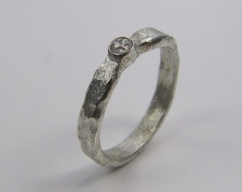 Silver ring narrow with cubic zirconia 3 mm