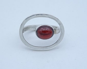 Silver ring with genuine garnet oval 10 x 8 mm,
