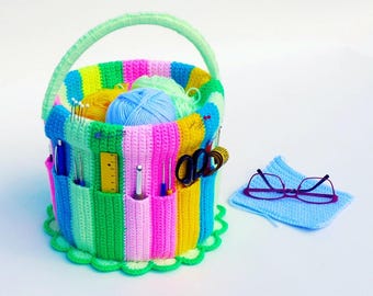 Crochet Organizer Pattern – Bucket Tool Caddy Cover for Crochet Hooks – PDF Download in English– for Beginners