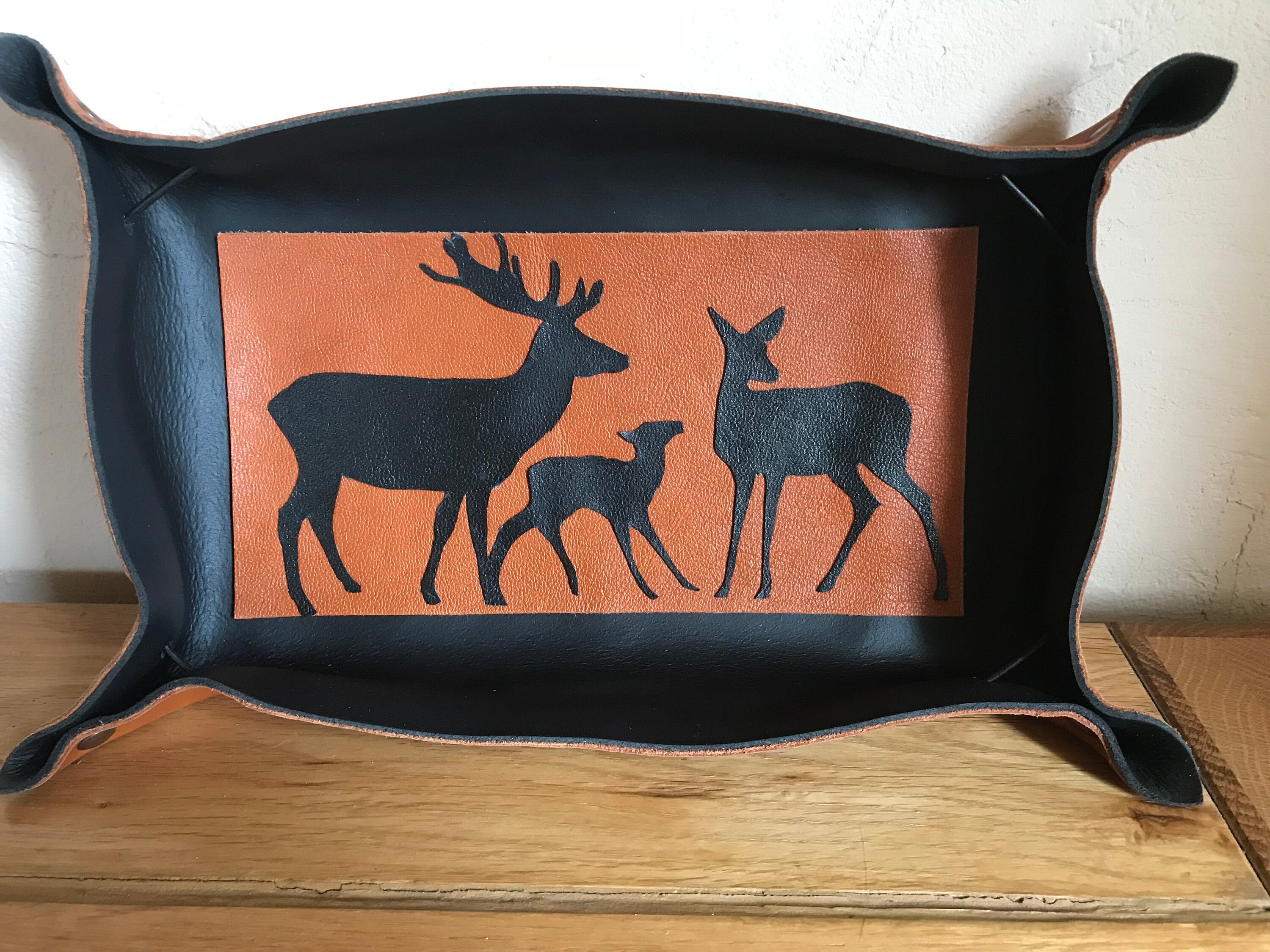 Rangement en Cuir Famille de Cerfs
