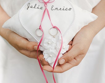 Ring cushion embroidered with jasmine flowers and names