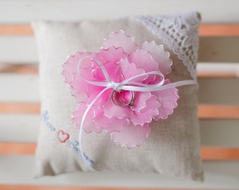 Ring cushion embroidered with peony and name