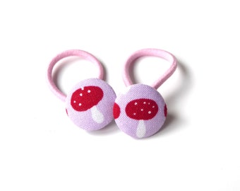 Hair rubber hairband "Mushroom" pink red 18 mm button