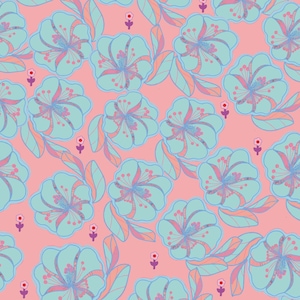 Jersey Fabric Cotton Jersey &quot;Blueflower&quot; Coral Blue Organic Lille fabric