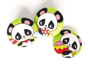 Stoffknöpfe Knopf-Set "Panda" Grün 28 mm Kokka