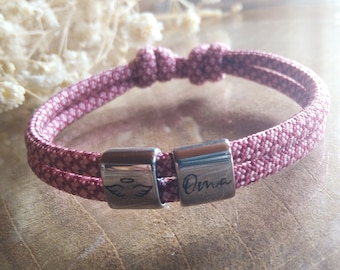 Sailing rope bracelet with 2 personalized small stainless steel sliders