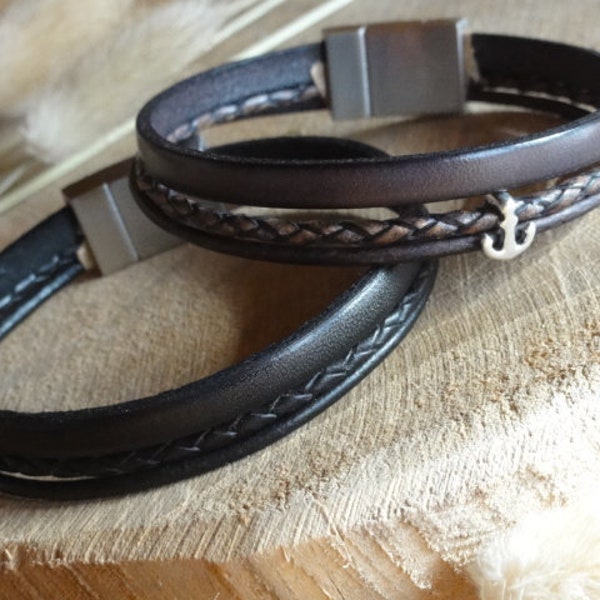 Lederarmband "Schwarz/Anthrazit-Töne" mit Gravur